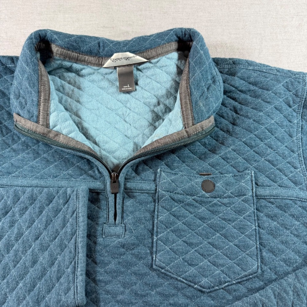 Eddie Bauer Quilted Quarter Zip Pullover Mens L Blue Excellent Diamond Pattern - Picture 3 of 10
